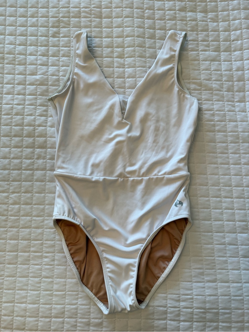 Girls White V‑Neck Dance Leotard